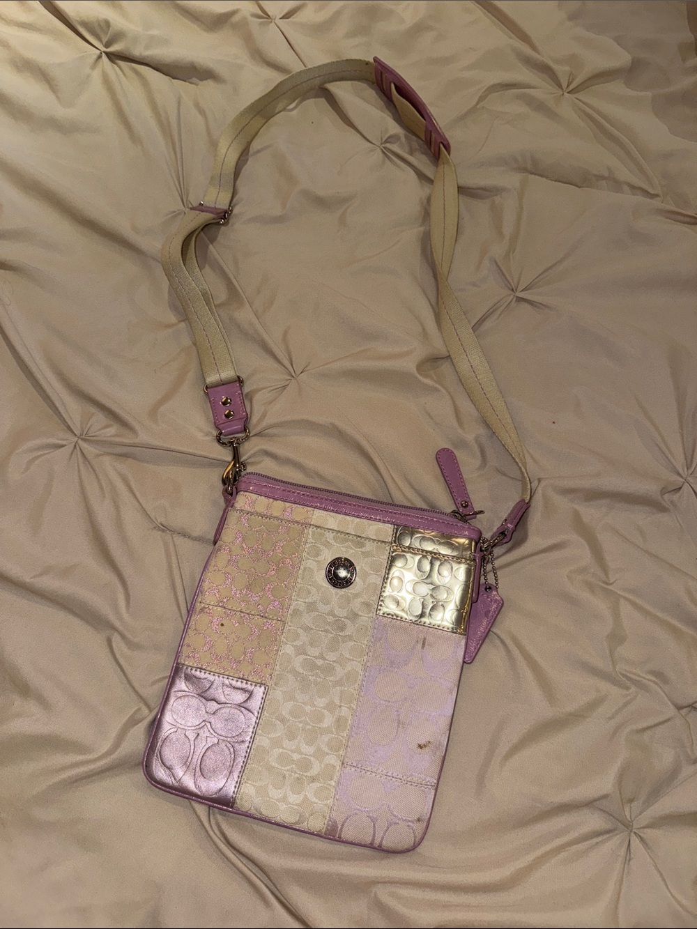 Vintage Coach Lavender and Cream Patchwork Crossbody Bag 100% Authentic